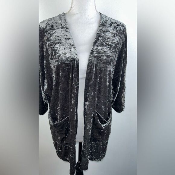 American Eagle Small Open Front crushed Velvet Cardigan with Pockets Green Sz S - Picture 1 of 7